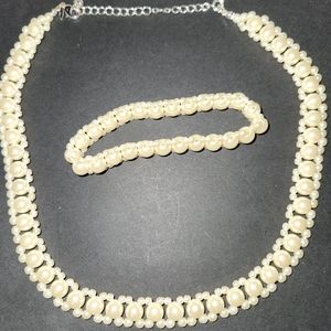 Faux pearl necklace and bracelet set worn 3 times